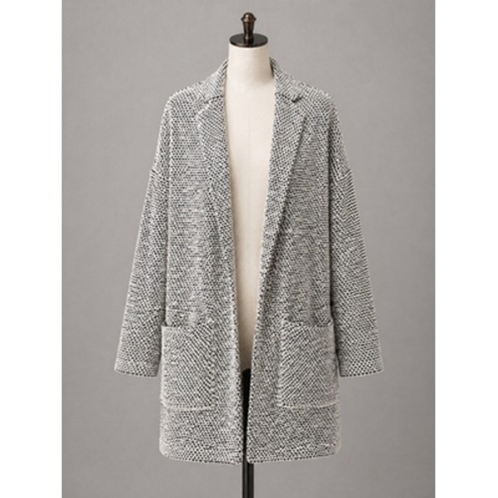 Marine Layer Sweater Cardigan Women Small Black White Marled Knit‎ Open Coatigan